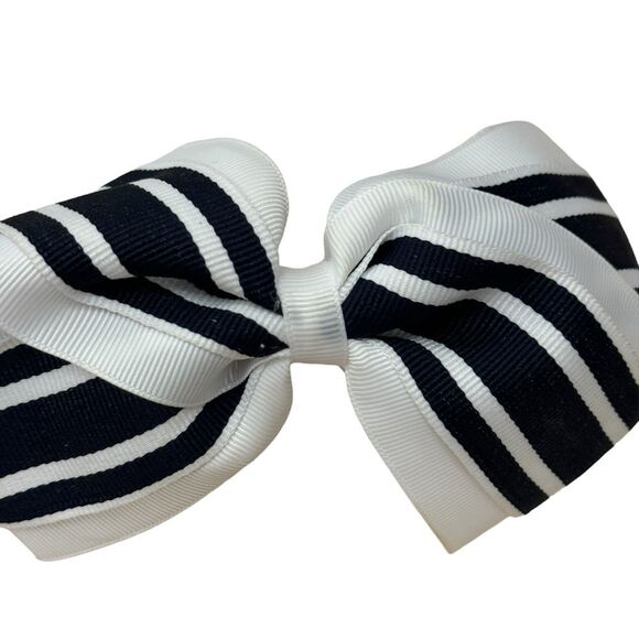 Vineyard Vines Navy Blue and White Bow Headband with VV Whale in Pink - Picture 3 of 8